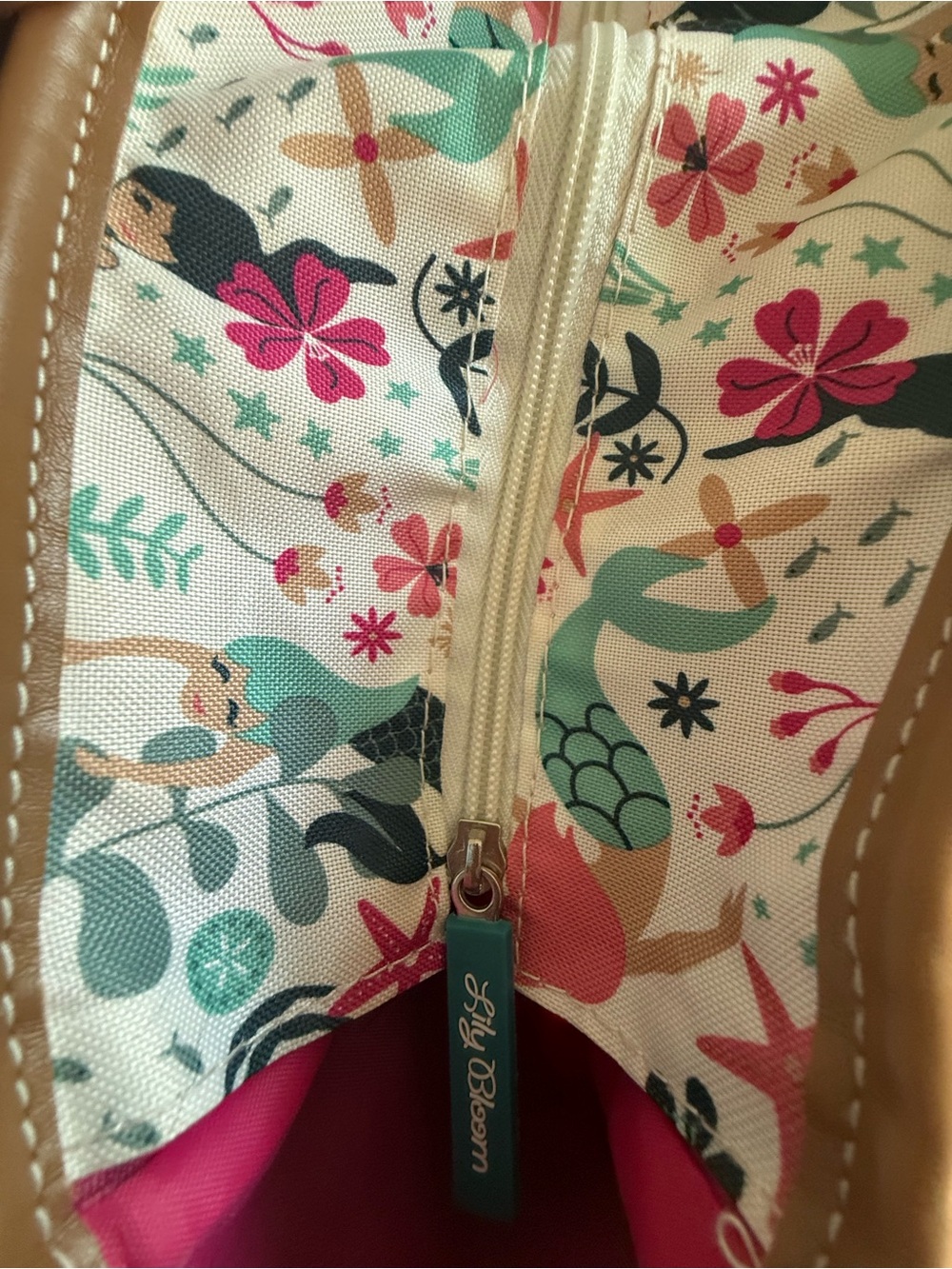 Lily Bloom satchel handle zipper large tote sea garden mermaid. - Picture 9 of 13